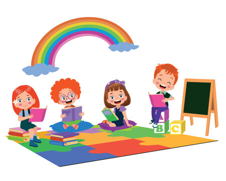 Vector Illustration Of Kids Playing in the clasroom