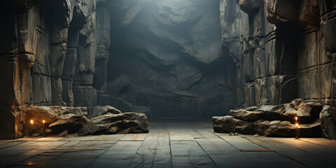 Underground stone cave. Museum and exhibition concept.