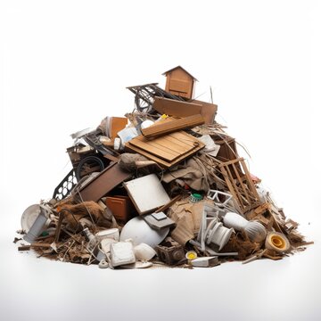 A pile of garbage on white background , concept of pollution 