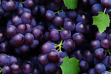 Fototapeta premium Close up of fresh black grapes , top view, seamless pattern. Generative Ai