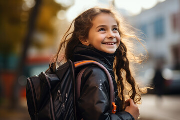 Back to school, girl carrying a school bag smiling cute on the first day of school.