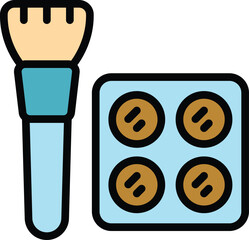 Powder kit icon outline vector. Makeup brush. Cosmetic tool color flat