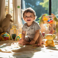 Chłopiec bawiący się zabawką Montessori, chińczyk