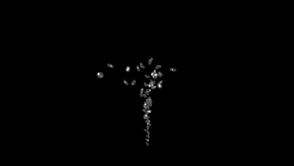 Diamonds coming toward the camera in bursts, three different distances, 4k 24p with alpha channel for transparent background