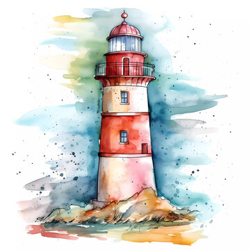 Watercolor painting of a lighthouse , ai