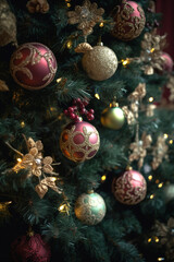 Obraz na płótnie Canvas Christmas tree decorated for the holidays close up
