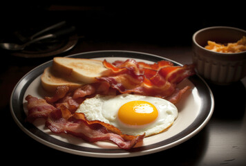 Hearty breakfast with fried eggs and bacon