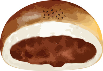 red bean bun Hand drawn watercolor illustration isolated element