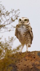 great horned owl on a branch
