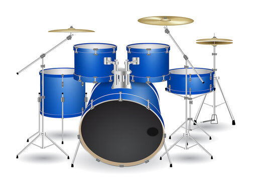 set of blue drum kit isolated on white. 3D Render
