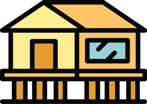 recommend clip art: Villa icon outline vector. Forest cabin. House stilt color flat