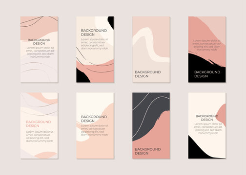 Social media stories and a post creative Vector set. Background template with space for copying text and images. Abstract colored figures in powdery tones. A set for banners and creatives