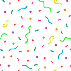 Seamless pattern with colorful confetti and ribbons