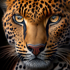 ilustración realista cara de leopardo, ilustración realista rostro de un felino
