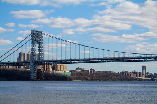 Hudson River Park in New Jersey, view to New York City in sunny spring day. High quality photo