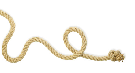 Hemp rope with knot isolated on white, top view