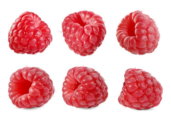 Set with fresh ripe raspberries isolated on white