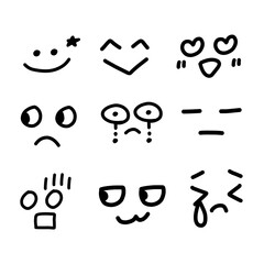 Collection of Scribble Doodle Kawaii Facial Expressions, Transparent Background