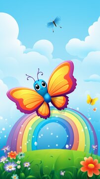 Pretty Butterfly Cartoon with Rainbow Colors