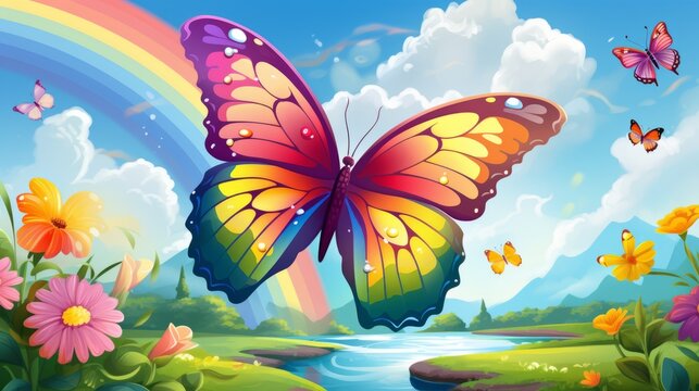 Rainbow Butterfly Cartoon Delight