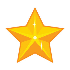 Glowing gold star with orange frame and small stars icon isolated on white background. Vector illustration
