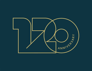 120 Year Anniversary Logo, Golden Color, Vector Template Design element for birthday, invitation, wedding, jubilee and greeting card illustration.