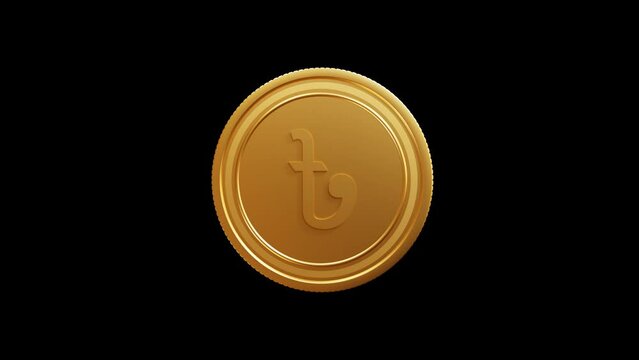 Bangladeshi Taka Gold Coin 3D on Transparent Background, Alpha Channel.