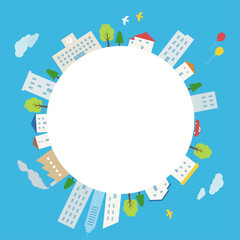 街並みのフレーム_ベクターイラスト