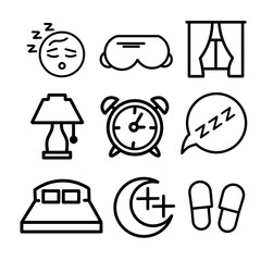 Set of Bedtime Sleep Icons, Hand Drawn. transparent background,