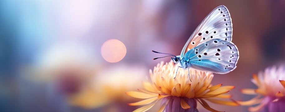 Butterfly on flower, generative ai beautiful nature background.