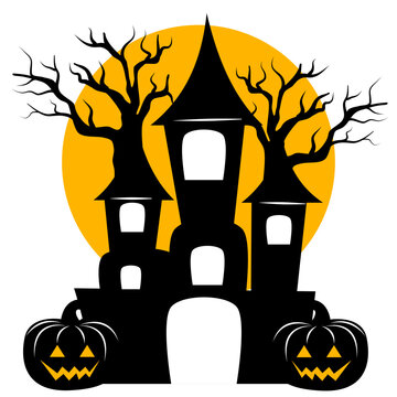 recommend clip art: Silhouette Halloween night and element with Full Moon 