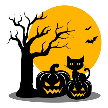 recommend clip art: Silhouette Halloween night and element with Full Moon 