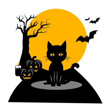 recommend clip art: Silhouette Halloween night and element with Full Moon 