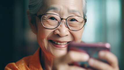 スマートフォンを使う高齢者女性（オンラインショッピング・アプリ）
 - obrazy, fototapety, plakaty