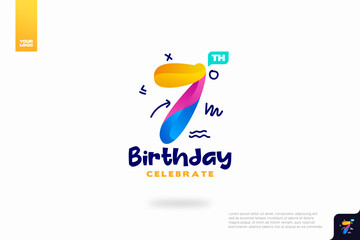 Fototapeta na wymiar 7th child birthday celebration party logo number.