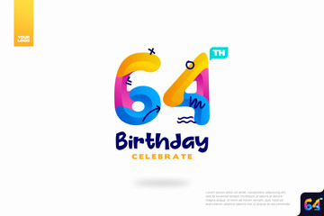 Number 64 logo icon design, 64th birthday logo number, anniversary 64
