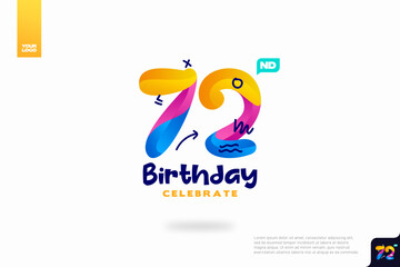 Number 72 logo icon design, 72nd birthday logo number, anniversary 72
