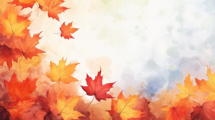 Obraz premium Beautiful autumn maple leaves with watercolor colorful maple leaves for background