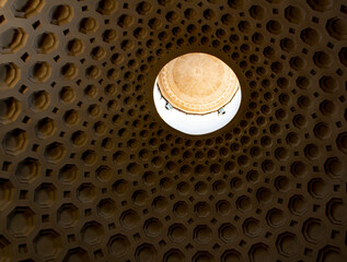 ceiling of a geometrical decorated dome with skylight