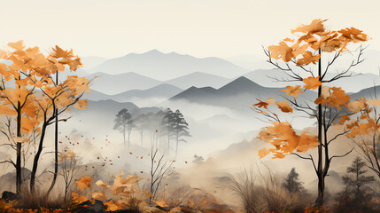 Mountain fall day - peak leaves - autumn - fog 