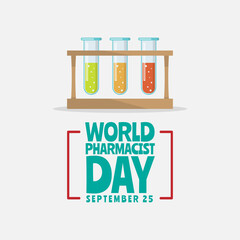 World Pharmacist Day Greeting with three test tube on the rack