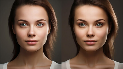 エステサロン・美容外科の広告のビフォーアフターで使われる女性の顔（加齢・アンチエイジング）
 - obrazy, fototapety, plakaty