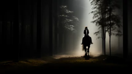 Foto op Canvas Woman riding a horse - silhouette - shadows - stylish - elegant - sunlit - natural spotlight © Jeff