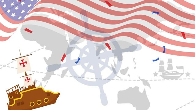 Animated background happy Columbus Day animation. October 9th 4k resolution