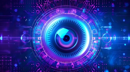 Fototapeta premium cyber security concept, cybernetic blue eye with technology futuristic background for web pages and presentations