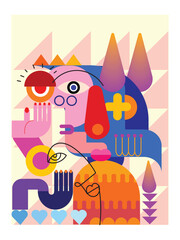 Colorful abstract person face with geometric, shapes art vector illustration. Portrait people design for cards, cover, poster, wall art and prints.