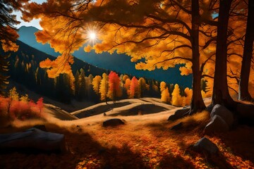 sunset in the mountains ,Sunny autumn day at beautiful mountain