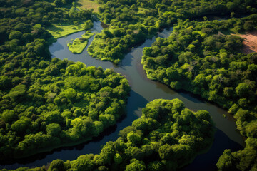 Captivating Aerial Snapshot: Serene Wildlife Sanctuary Embraced by Lush Greenery, Rich Biodiversity, and Tranquil Habitat