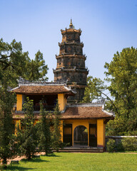 The Thien Mu Pagoda is ancient pagoda in Hue city.It on banks of Perfume River in Vietnam's historic city of Hue. Vietnam 
