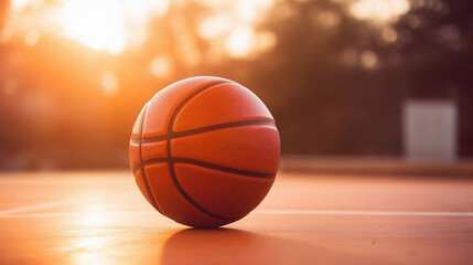 Basketball Ball on the Court: A Dynamic Image Capturing the Essence of the Game, Ready for the Action to Unfold